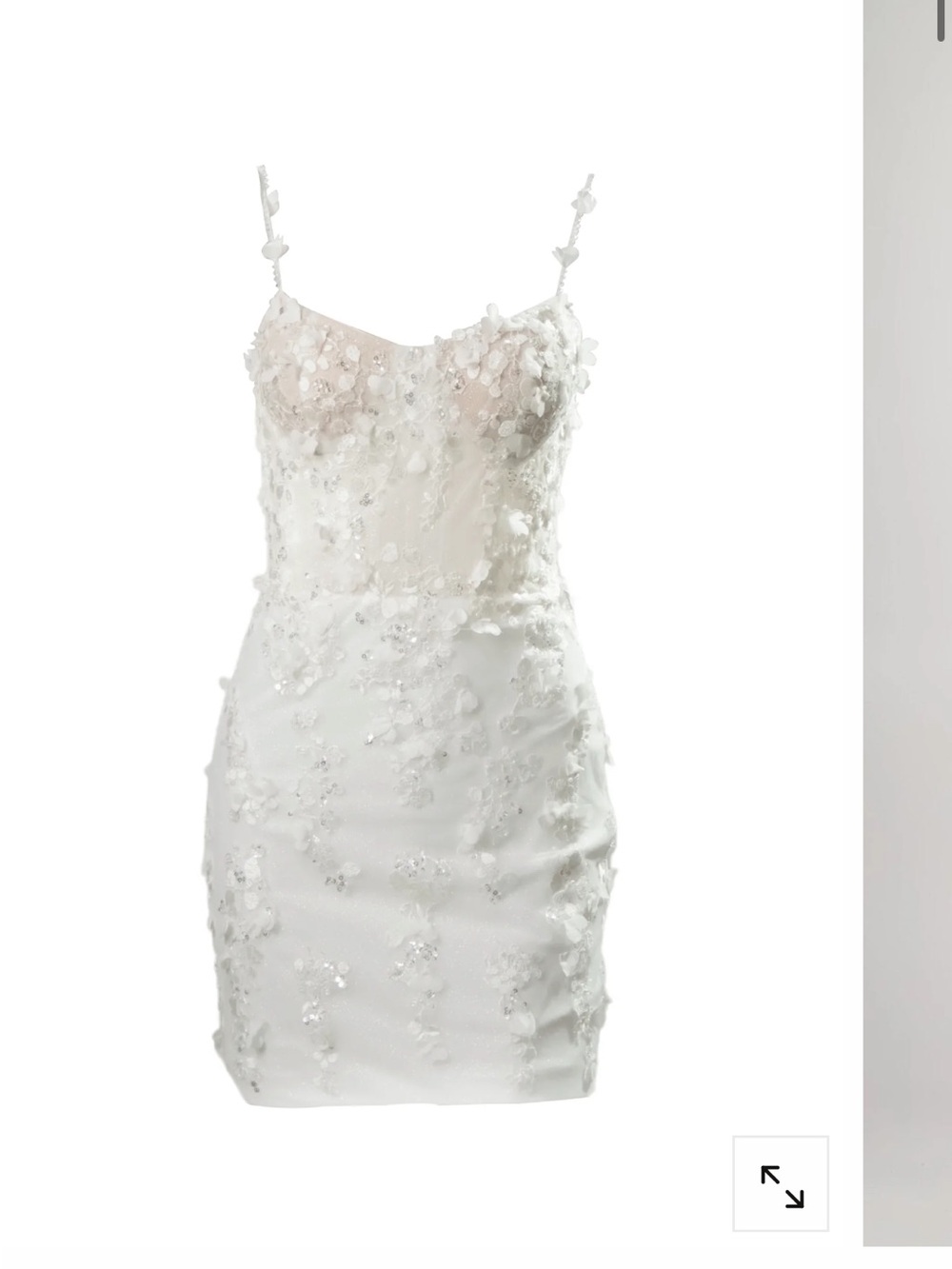 White Floral Appliqué Spaghetti Strap Mini Dress
